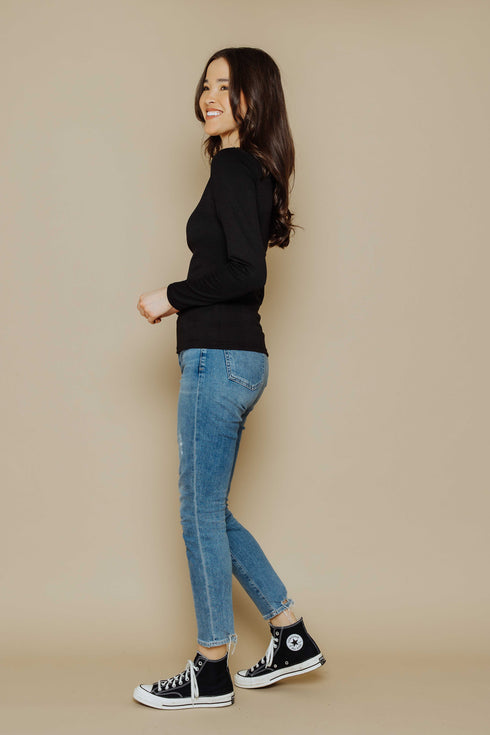 Sara-Boat Neck Long Sleeve Tee